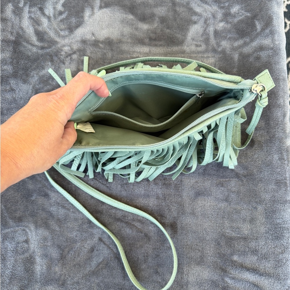 Fringe Crossbody Bag in Sage/Mint Green - Picture 9 of 9
